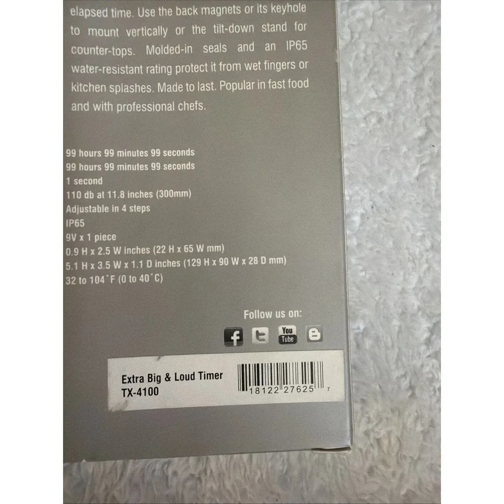 ThermoWorks Extra Big & Loud Kitchen Timer Dark Gray 5.1 x 3.5 in NIB New TX4100